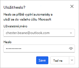 Snímek obrazovky s dialogovým oknem s nabídkou pro uložení hesla
