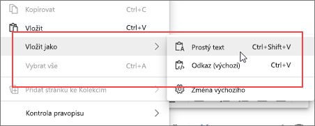 Vložení místní nabídky jako prostého textu