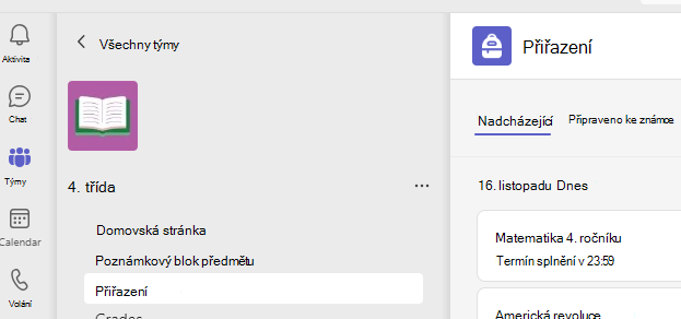 Snímek obrazovky se zadáními