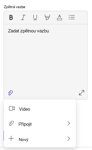 Snímek obrazovky se zpětnou vazbou.