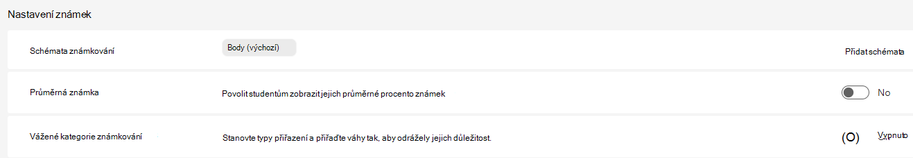 nastavení známky