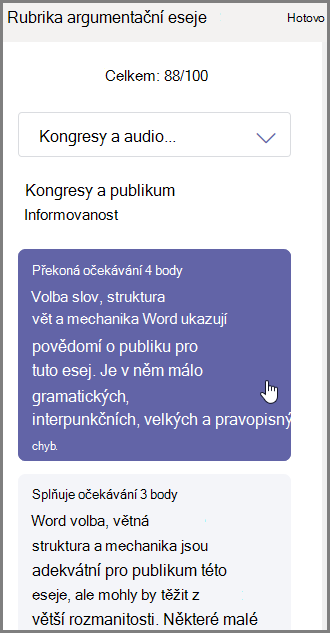 Vyberte známku, kterou chcete přiřadit k vybranému oddílu, a do dolní části napište zpětnou vazbu