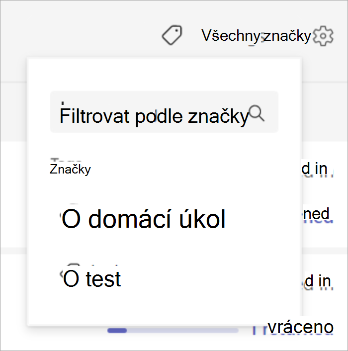 Rozevírací seznam, který se zobrazí po výběru všech značek Zobrazí se 2 možnosti značek.