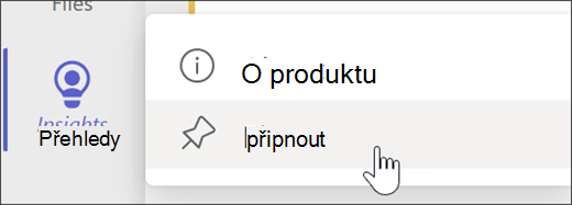 Snímek obrazovky zobrazující připnutí Přehledů na panel aplikací.