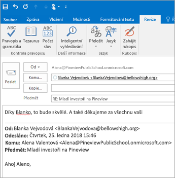 Snímek obrazovky s kartou Revize