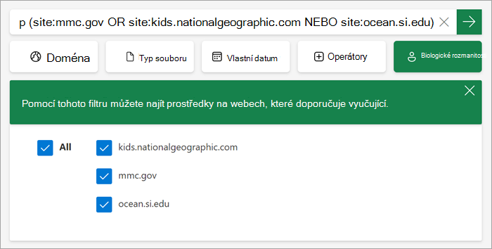 snímek obrazovky znázorňující, jak se vlastní filtr zobrazuje studentům, když je zapnutý.