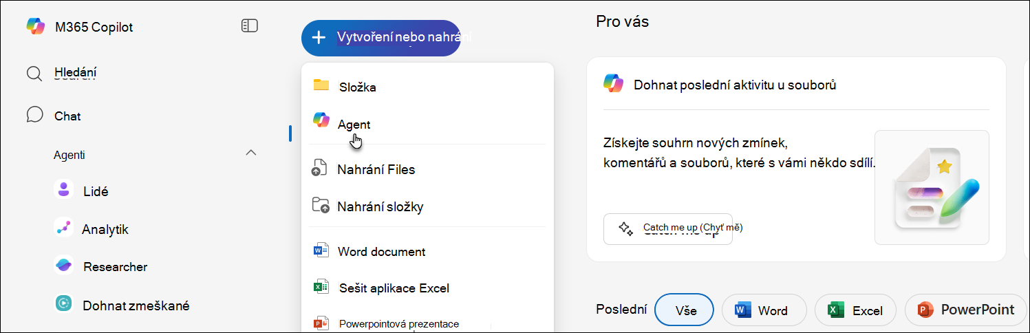 snímek obrazovky s vytvářením nového agenta