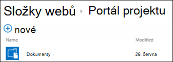 Výběrem webu v seznamu Složky webů v Office 365 zobrazíte knihovny dokumentů na daném webu.
