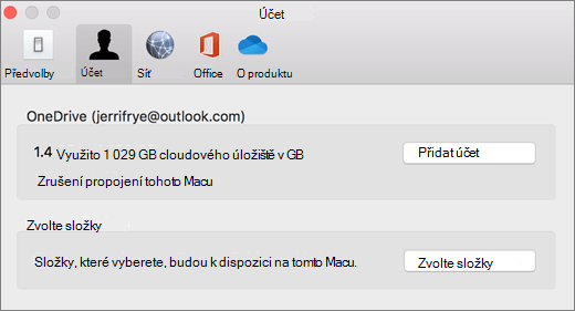 Snímek obrazovky s přidáním účtu v předvolbách OneDrivu na Macu