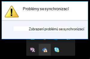 Úvodní dialogové okno pro problémy se synchronizací, které se zobrazí po kliknutí na ikonu cloudu