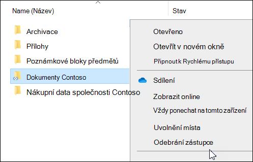Odebrání zástupce OneDrivu v Průzkumník souborů