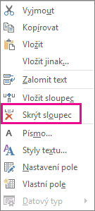 Hide Column command on the right-click menu