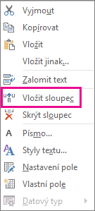 Insert Column command on the right-click menu
