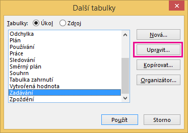 More Tables dialog box