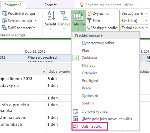 Tables command on the View tab