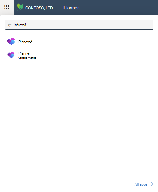 Aplikace Planner Power zobrazující se ve spouštěči M365
