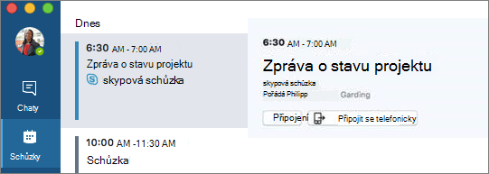 Možnost Připojit se telefonem na kartě Schůzky