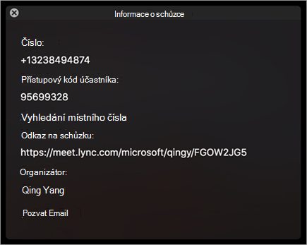Pozvání uživatelů na schůzku prostřednictvím e-mailu