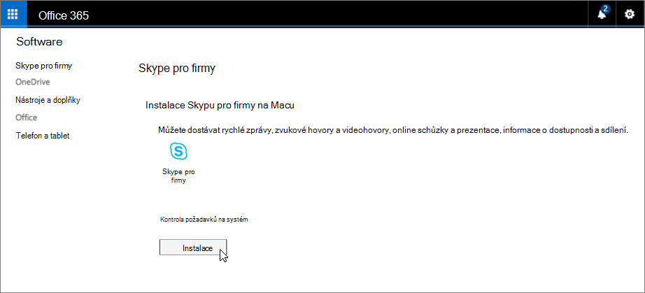 Instalace Skypu pro firmy na Mac strana