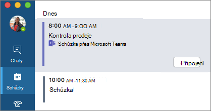 Schůzka přes Teams na kartě Schůzky