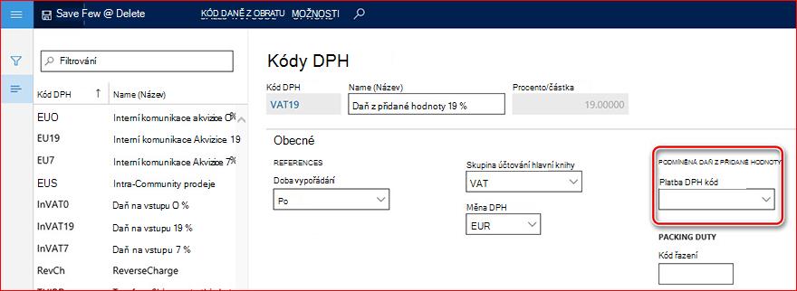 Tento obrázek ukazuje pole kódu typu platby prodeje.