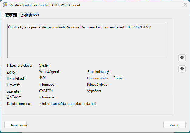 WinRE Event Properties