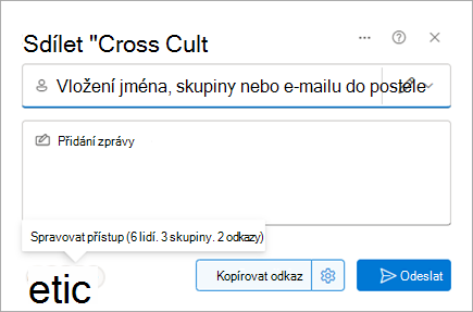 Dialogové okno Sdílet s lidmi, se kterými je soubor sdílen