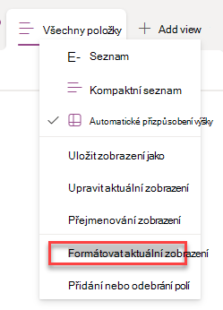 Snímek obrazovky s výběrem možnosti Formátovat aktuální řádek