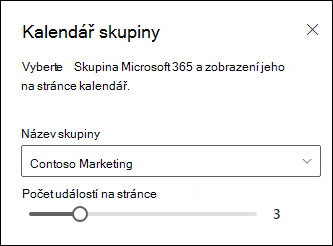 Volba počtu zobrazených událostí z vybraného kalendáře skupiny Microsoft 365.