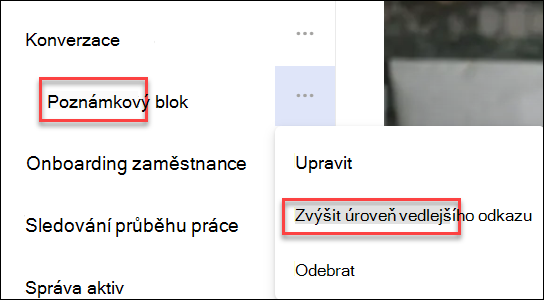 snímek obrazovky s propagací pododkazu