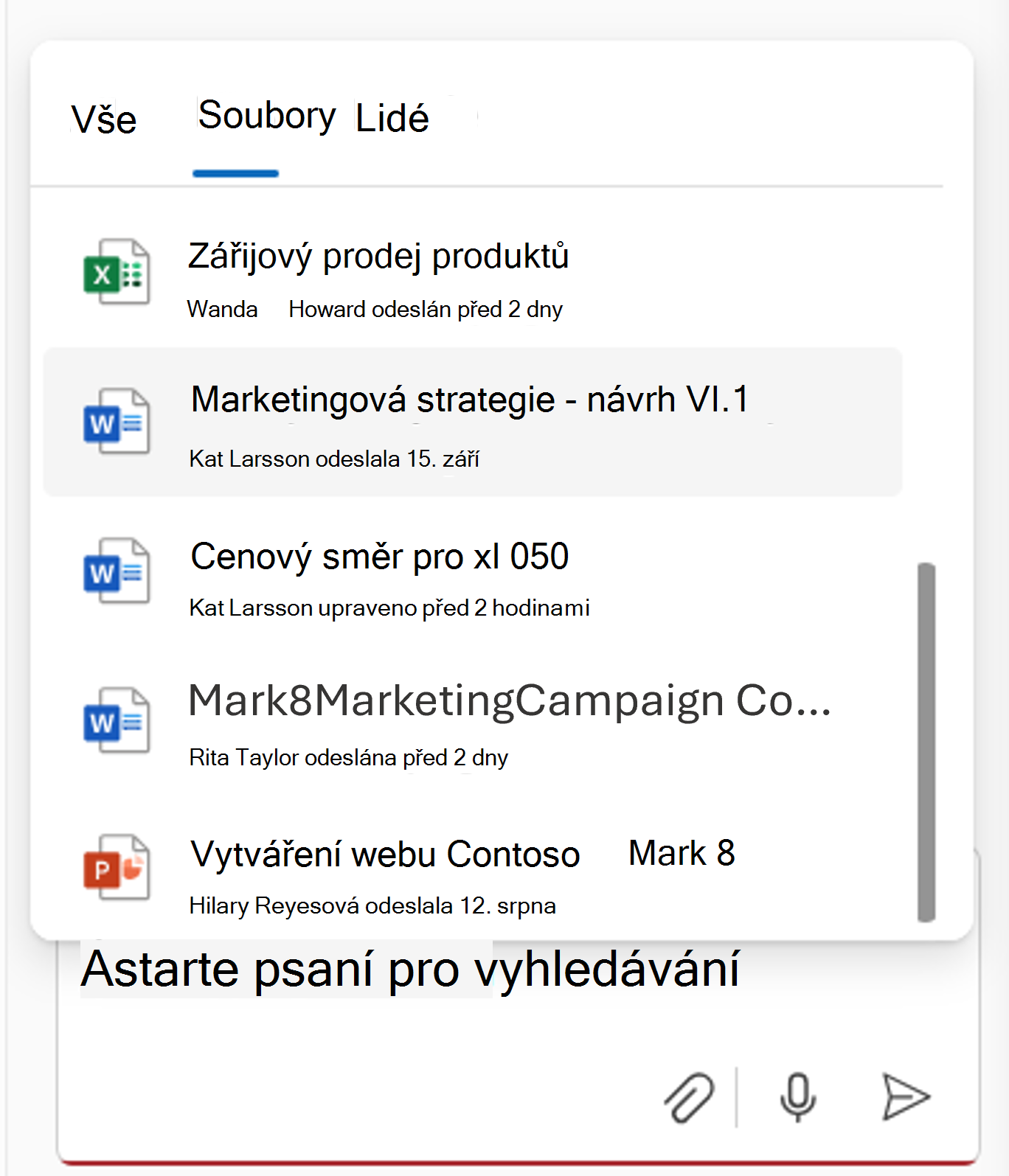 Snímek obrazovky s výběrem souborů pomocí nástroje pro výběr souborů během chatu Copilot