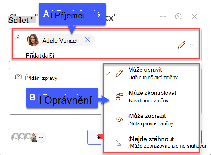 Snímek obrazovky s ikonou Sdílené s konkrétními lidmi