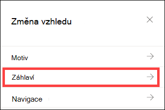Podokno změny vzhledu s vybranými možnostmi záhlaví