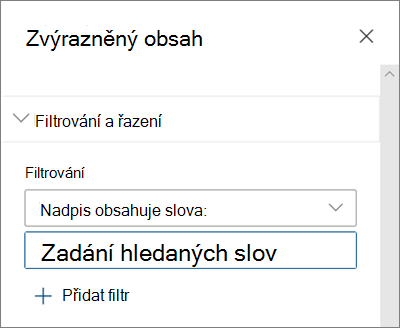 Možnosti filtru pro webovou část Zvýrazněný obsah v moderním prostředí SharePointu