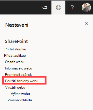 Nastavení se zvýrazněnou možností Použít šablonu webu