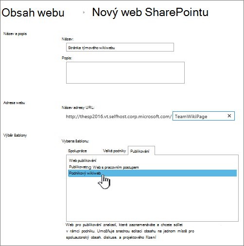 Zvýrazněná položka umožňující přidání podnikového wikiwebu