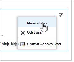 Klikněte na šipku dolů pro nastavení a pak klikněte na Minimalizovat