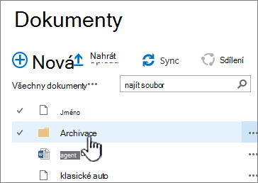 Knihovna dokumentů SharePointu 2016 se zvýrazněnou složkou