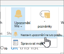 Nastavení upozornění na položku s vybranou položkou v SharePointu 2016