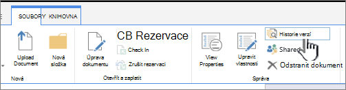 Karta Soubor se zvýrazněnou možností Historie verzí