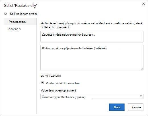 Sdílení wikiwebu s ostatními členy