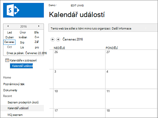Příklad aplikace pro seznam kalendářů.