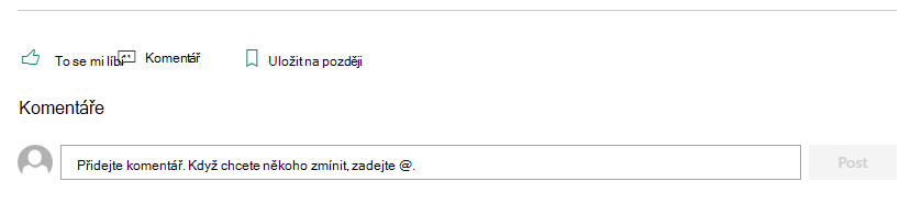 Část Komentáře sharepointové stránky umožňuje čtenářům napsat autorovi svůj názor.