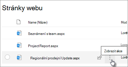 Knihovna Stránky se třemi tečkami vedle vybraného souboru.