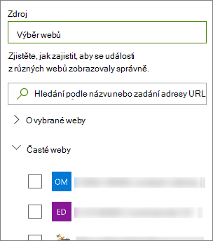 Výběr zdroje pro události