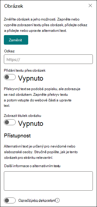 Panel nástrojů webové části Obrázek