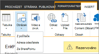 Tlačítko Vložit obrázek s nabídkou možností zdroje pod ním.