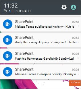Příklad oznámení o novinkách na mobilním zařízení