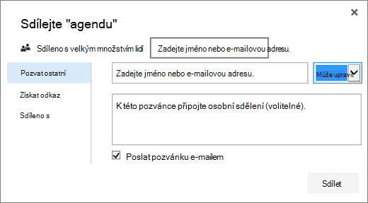 Dialogové okno Sdílet
