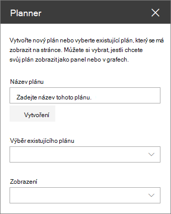 Sada nástrojů webové části Planneru